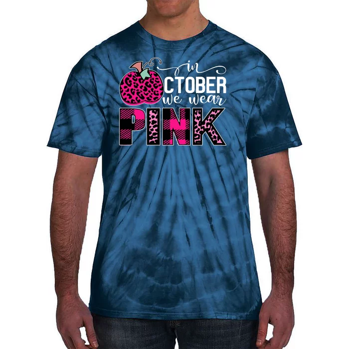 In October We Wear Pink Breast Cancer Pumpkin Tie-Dye T-Shirt