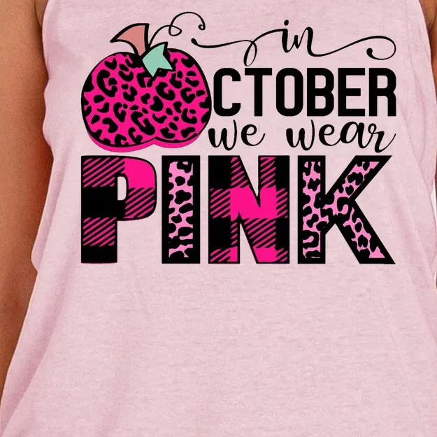 In October We Wear Pink Breast Cancer Pumpkin Women's Knotted Racerback Tank