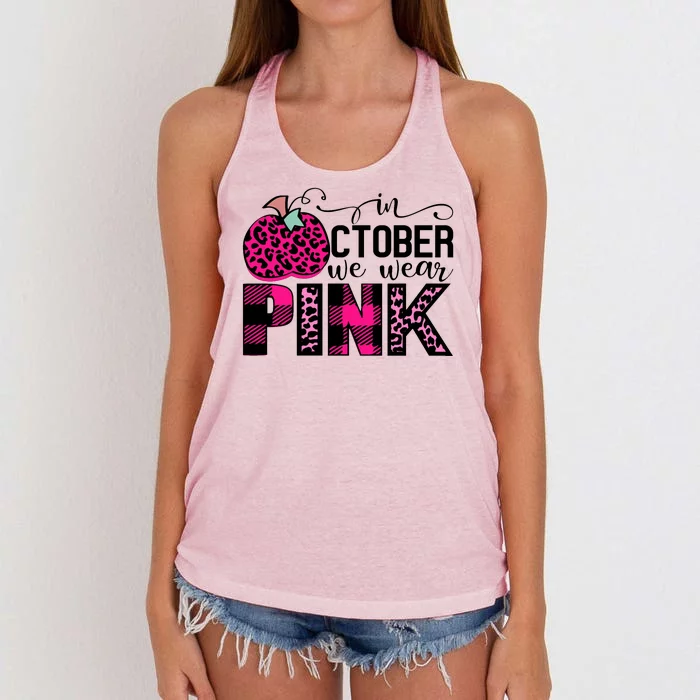 In October We Wear Pink Breast Cancer Pumpkin Women's Knotted Racerback Tank