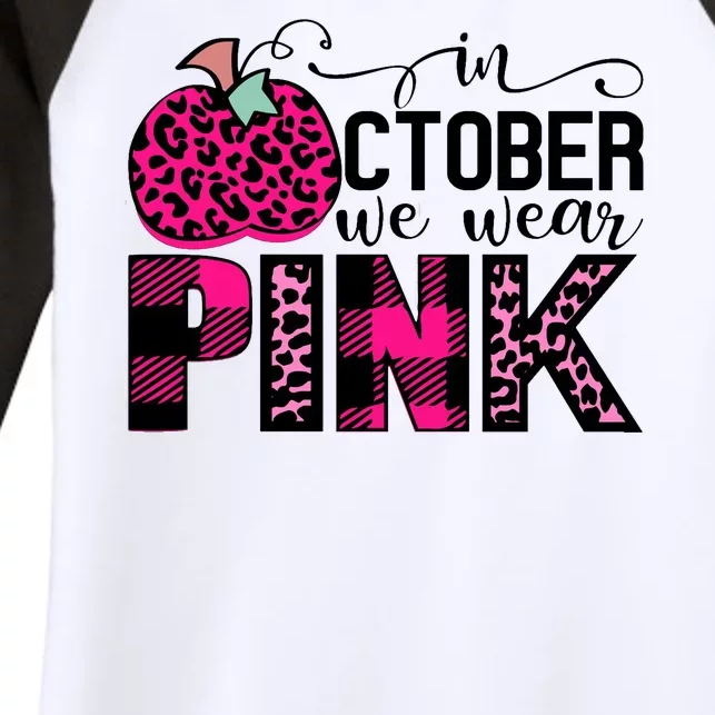 In October We Wear Pink Breast Cancer Pumpkin Women's Tri-Blend 3/4-Sleeve Raglan Shirt