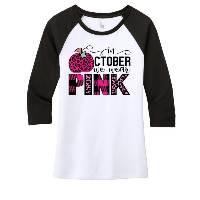 In October We Wear Pink Breast Cancer Pumpkin Women's Tri-Blend 3/4-Sleeve Raglan Shirt