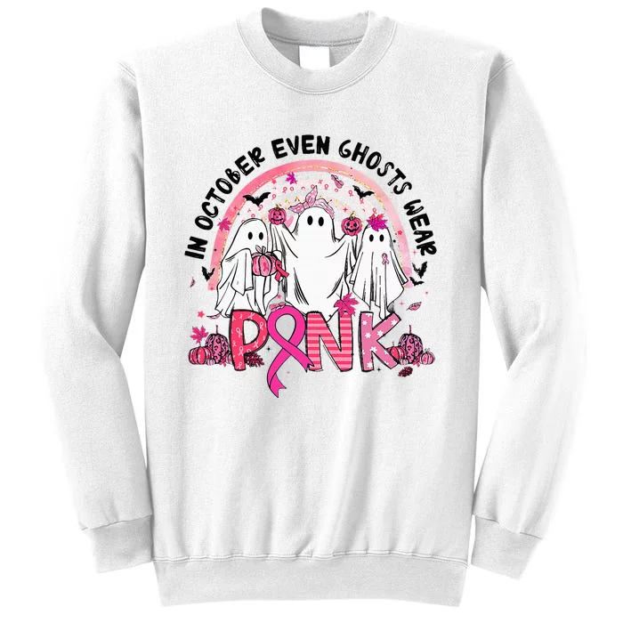 In October We Wear Pink Breast Cancer Ghost Boo Halloween Sweatshirt