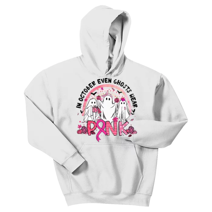 In October We Wear Pink Breast Cancer Ghost Boo Halloween Kids Hoodie