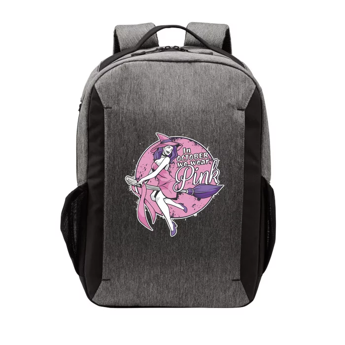 In October We Wear Pink Ribbon Witch Halloween Breast Cancer Vector Backpack