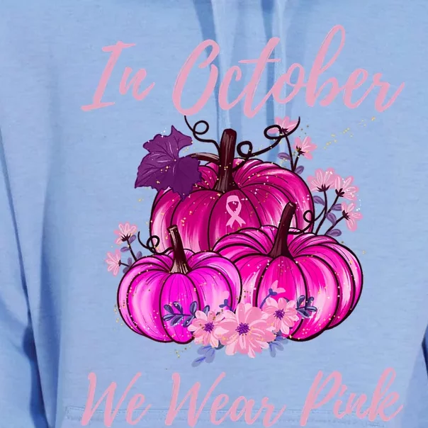 In October We Wear Pink Breast Cancer Pumpkins Halloween Gift Unisex Surf Hoodie