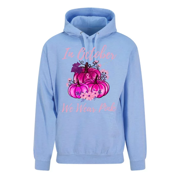 In October We Wear Pink Breast Cancer Pumpkins Halloween Gift Unisex Surf Hoodie