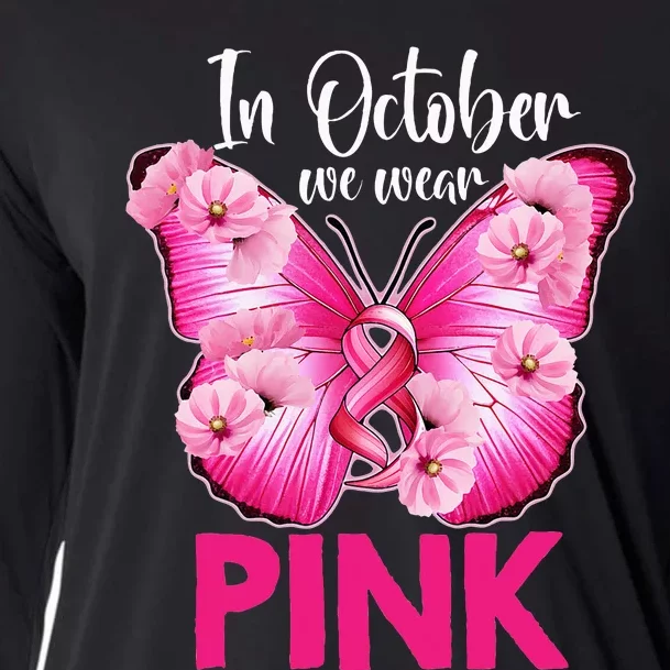 In October We Wear P.I.N.K Butterfly Breast Cancer Awareness Cooling Performance Long Sleeve Crew