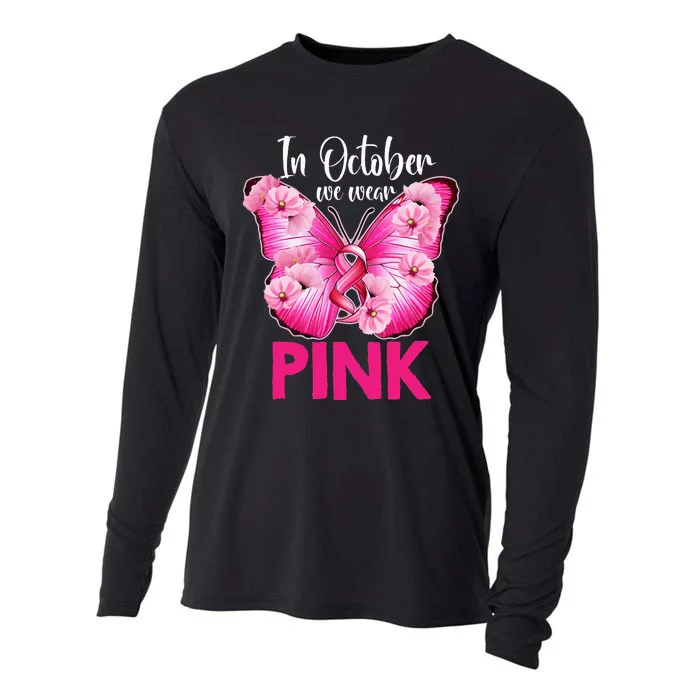 In October We Wear P.I.N.K Butterfly Breast Cancer Awareness Cooling Performance Long Sleeve Crew