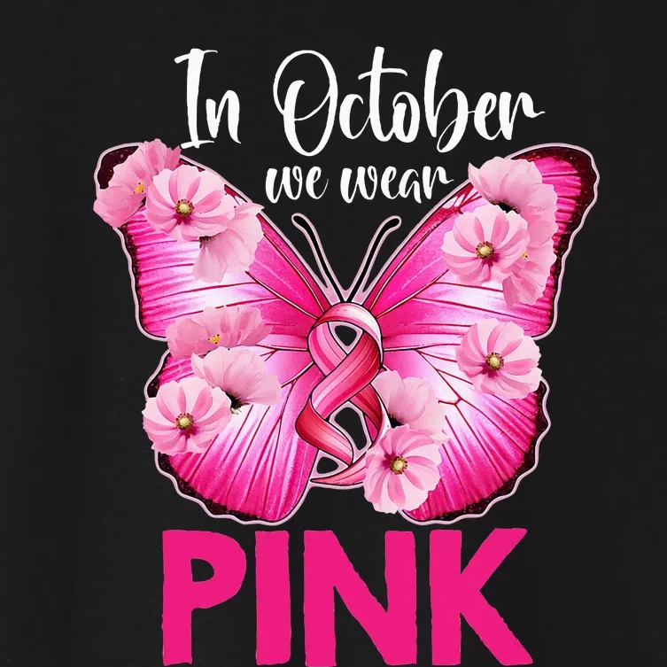 In October We Wear P.I.N.K Butterfly Breast Cancer Awareness Women's Crop Top Tee