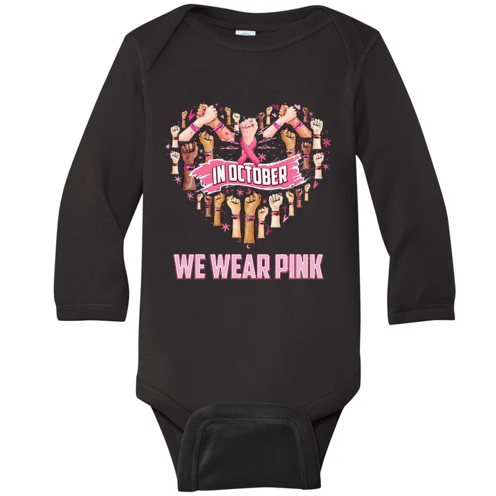 In October We Wear P.I.N.K Ribbon Breast Cancer Baby Long Sleeve Bodysuit