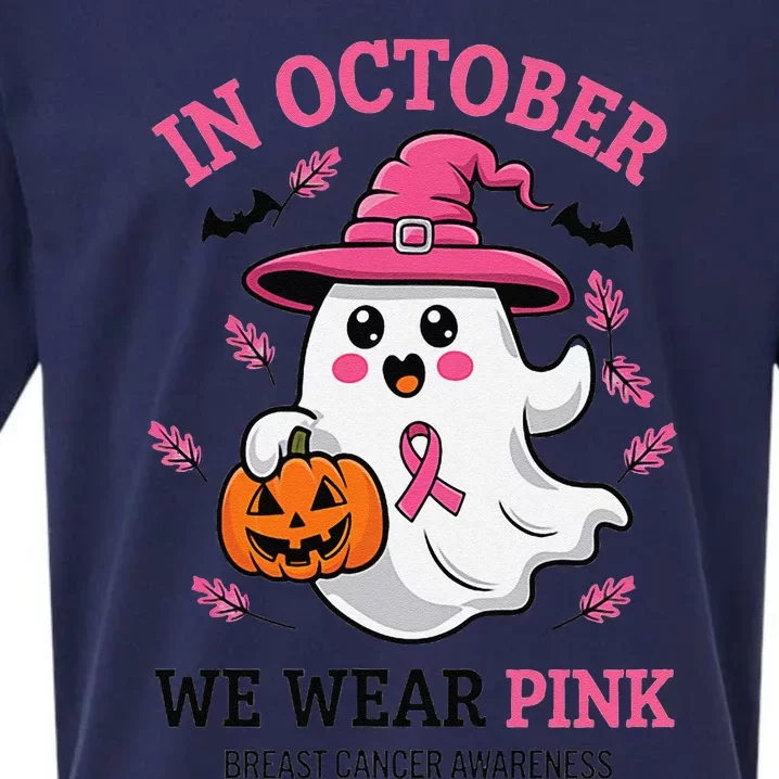 In October We Wear Pin.K Ghost Witch Breast Cancer Awareness Sueded Cloud Jersey T-Shirt