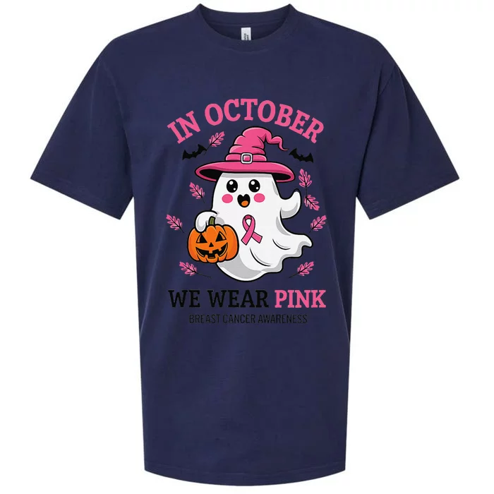 In October We Wear Pin.K Ghost Witch Breast Cancer Awareness Sueded Cloud Jersey T-Shirt