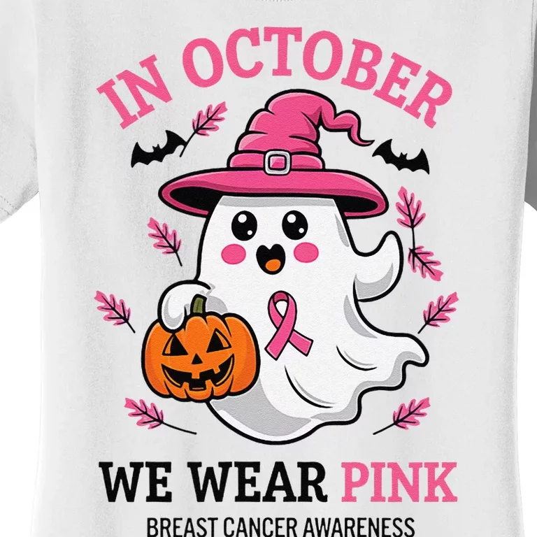 In October We Wear Pin.K Ghost Witch Breast Cancer Awareness Women's T-Shirt