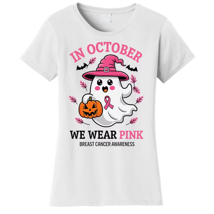 In October We Wear Pin.K Ghost Witch Breast Cancer Awareness Women's T-Shirt