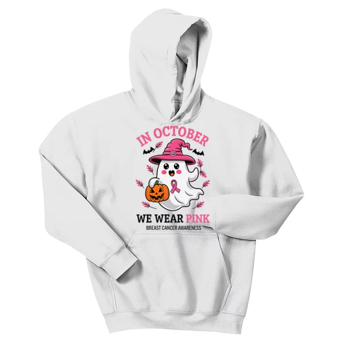 In October We Wear Pin.K Ghost Witch Breast Cancer Awareness Kids Hoodie