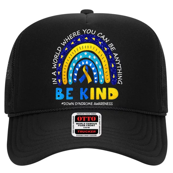 In October We Wear Blue And Yellow Down Syndrome Awareness High Crown Mesh Trucker Hat