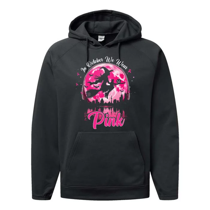 In October We Wear Pin.K Witch Breast Cancer Halloween Performance Fleece Hoodie