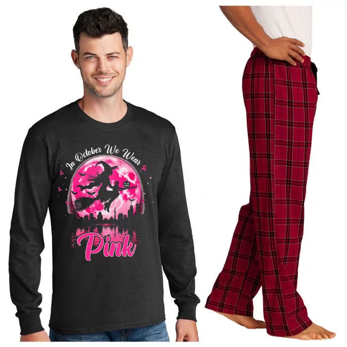 In October We Wear Pin.K Witch Breast Cancer Halloween Long Sleeve Pajama Set