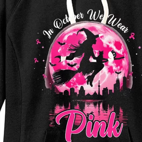 In October We Wear Pin.K Witch Breast Cancer Halloween Women's Fleece Hoodie