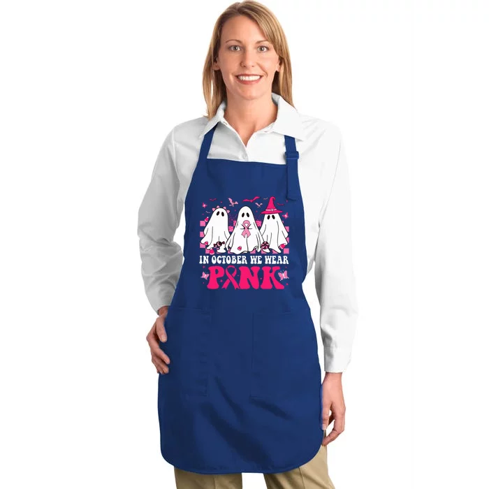 In October We Wear Pink Ghost Halloween Full-Length Apron With Pocket