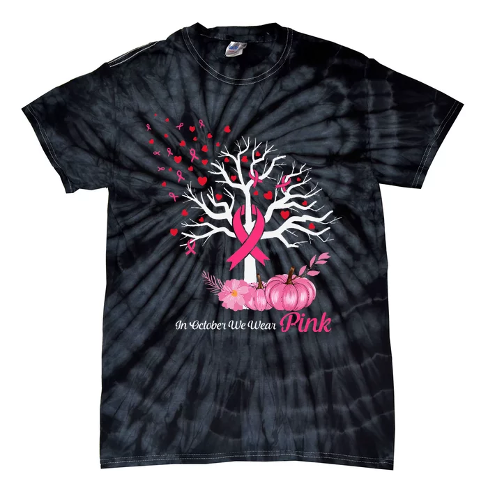 In October We Wear Pink Tree Breast Cancer Awareness Tie-Dye T-Shirt