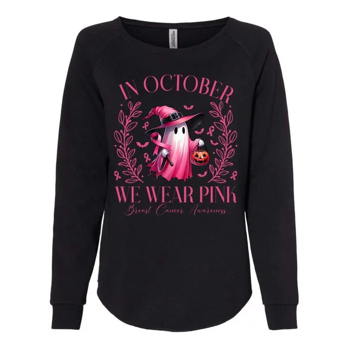 In October We Wear Pink Breast Cancer Awareness Halloween Ghost Womens California Wash Sweatshirt