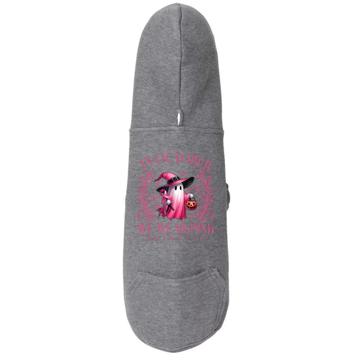 In October We Wear Pink Breast Cancer Awareness Halloween Ghost Doggie 3-End Fleece Hoodie