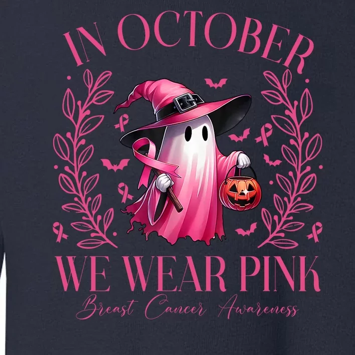 In October We Wear Pink Breast Cancer Awareness Halloween Ghost Toddler Sweatshirt