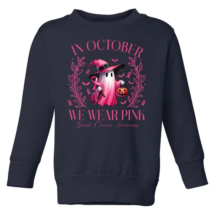 In October We Wear Pink Breast Cancer Awareness Halloween Ghost Toddler Sweatshirt