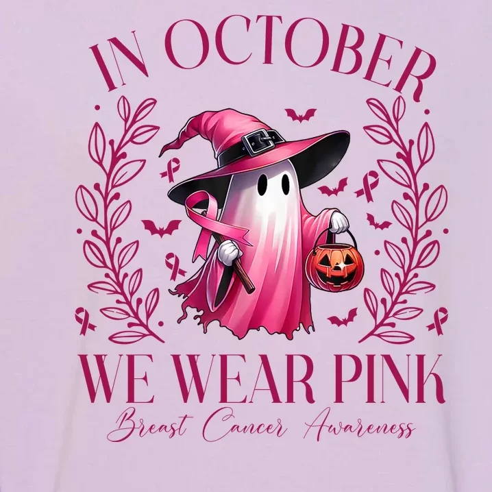 In October We Wear Pink Breast Cancer Awareness Halloween Ghost Garment-Dyed Sweatshirt