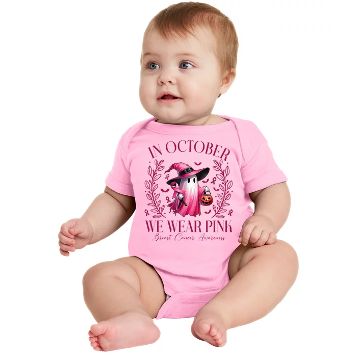 In October We Wear Pink Breast Cancer Awareness Halloween Ghost Baby Bodysuit