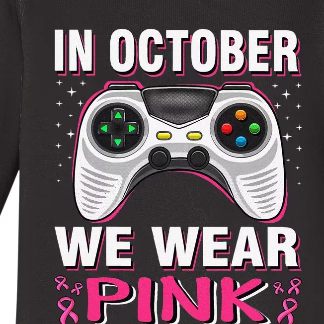 In October We Wear Pin.K Breast Cancer Gaming Baby Long Sleeve Bodysuit