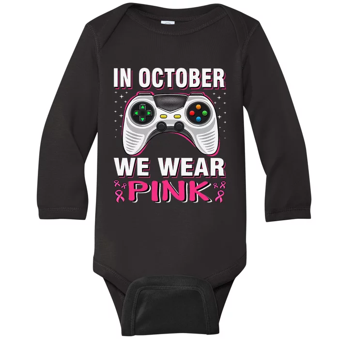 In October We Wear Pin.K Breast Cancer Gaming Baby Long Sleeve Bodysuit