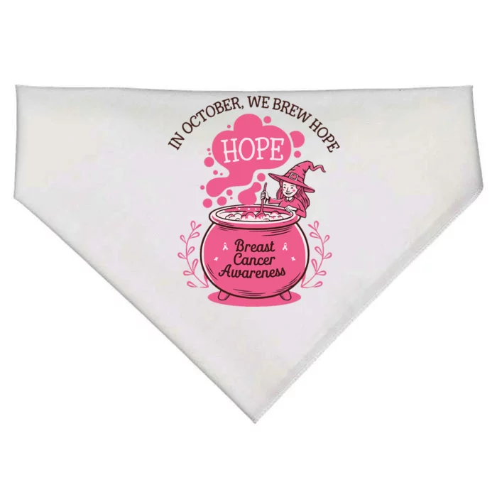 In October We Brew Hope Breast Cancer Awareness Retro Witch USA-Made Doggie Bandana