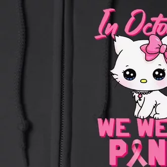 In October We Wear Pin.K Cat Boy Girl Breast Cancer Awareness Full Zip Hoodie