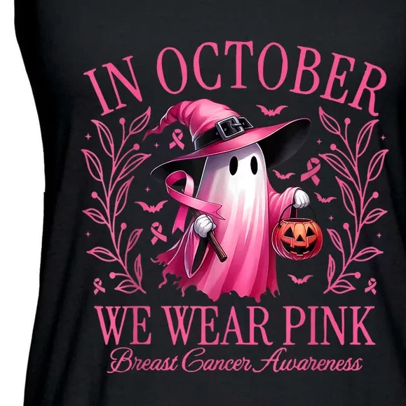 In October We Wear Breast Cancer Awareness Halloween Ladies Essential Flowy Tank