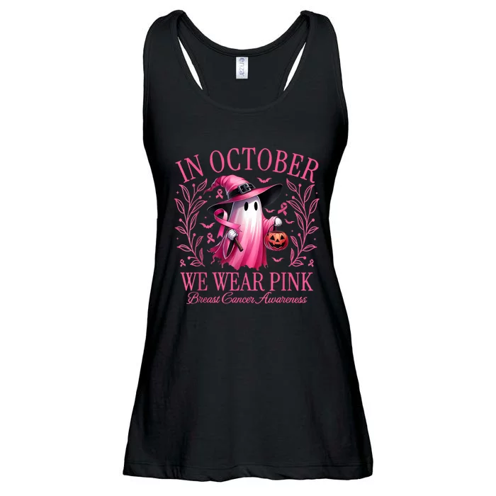 In October We Wear Breast Cancer Awareness Halloween Ladies Essential Flowy Tank