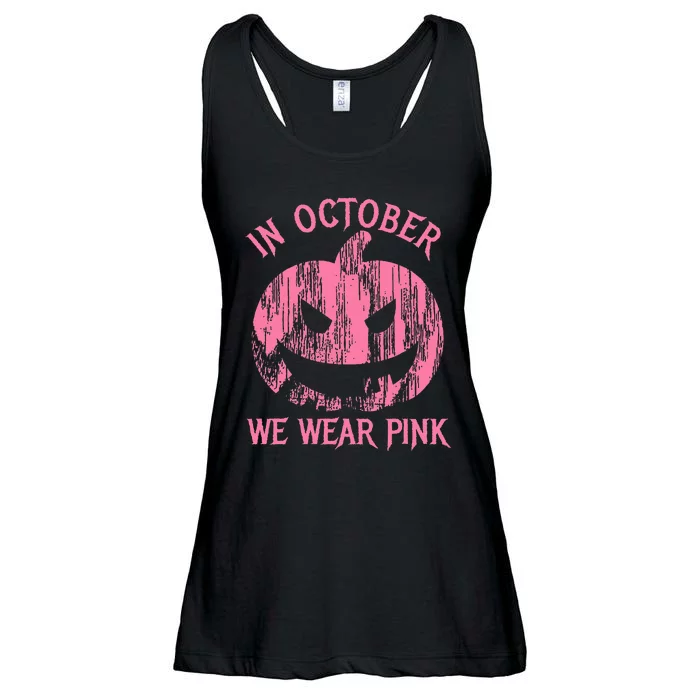 In October We Wear Pink Halloween Jack O Lantern Art Cancer Ladies Essential Flowy Tank