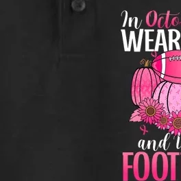 In October We Wear Pink Football Pumpkin Breast Cancer Dry Zone Grid Performance Polo