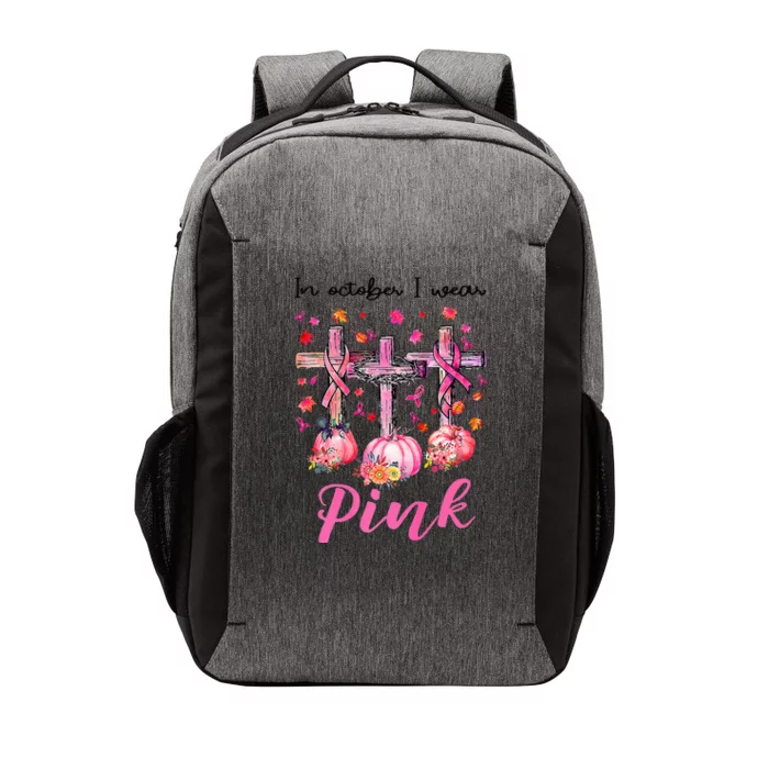 in october we wear pink jesus cross breast cancer awareness Vector Backpack