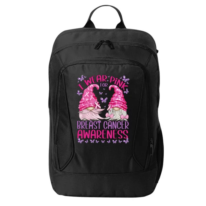 In October We Wear Pink Breast Cancer Awareness Gnome Funny Gift City Backpack