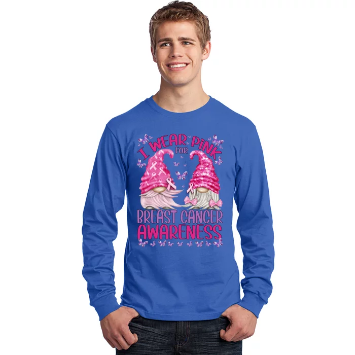 In October We Wear Pink Breast Cancer Awareness Gnome Funny Gift Long Sleeve Shirt