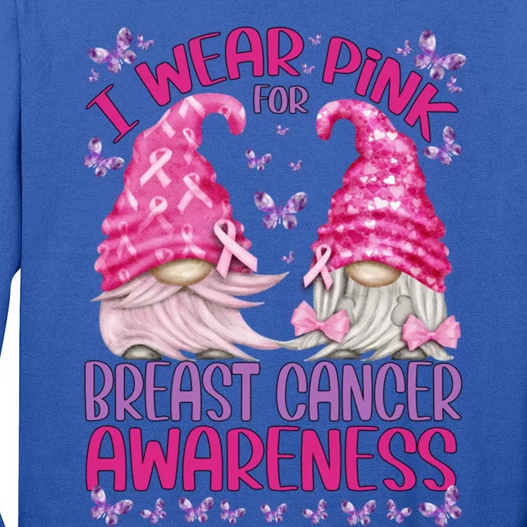 In October We Wear Pink Breast Cancer Awareness Gnome Funny Gift Long Sleeve Shirt