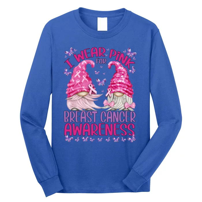 In October We Wear Pink Breast Cancer Awareness Gnome Funny Gift Long Sleeve Shirt