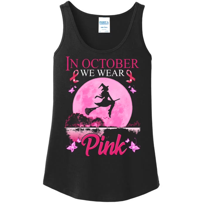 In October We Wear Pink Halloween Breast Cancer Ladies Essential Tank