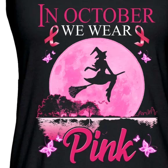 In October We Wear Pink Halloween Breast Cancer Ladies Essential Flowy Tank