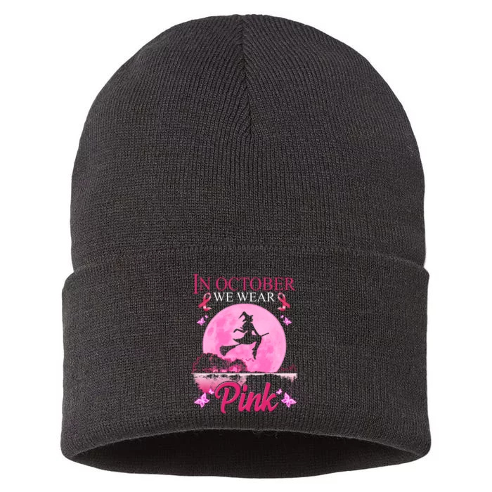 In October We Wear Pink Halloween Breast Cancer Sustainable Knit Beanie