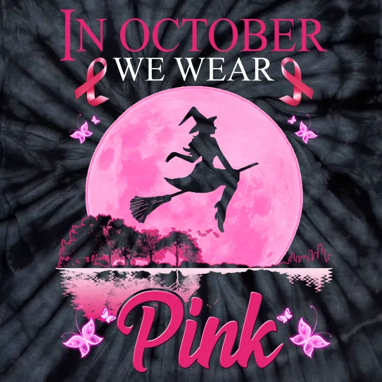 In October We Wear Pink Halloween Breast Cancer Tie-Dye T-Shirt