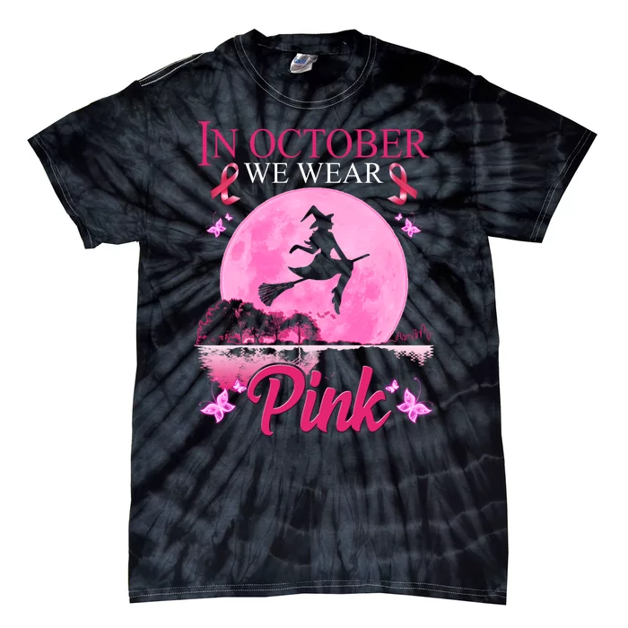 In October We Wear Pink Halloween Breast Cancer Tie-Dye T-Shirt