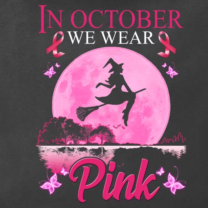 In October We Wear Pink Halloween Breast Cancer Zip Tote Bag